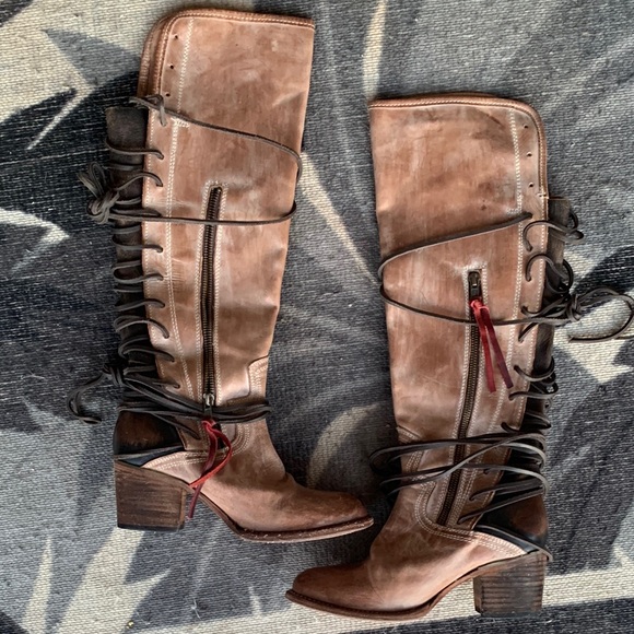 Freebird Coal Brown Lace Up Boots with Distressed Leather